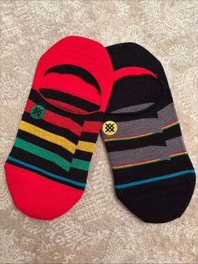 NWOT Stance Dwyane Wade 2-Pack NO SHOW Liner Socks Classic Striped Black Red